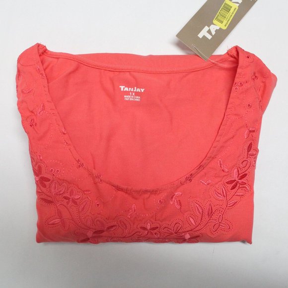 TanJay Papaya Color 1X Women's Pull Over Top - Picture 11 of 11